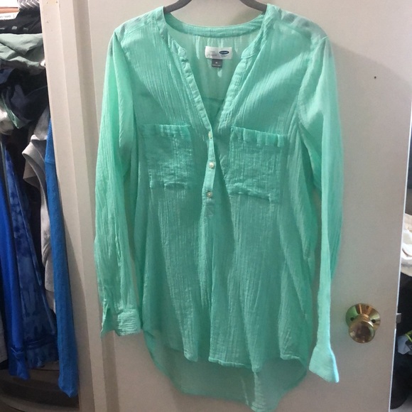 OLD NAVY Linen Crinkle Torquoise Tunic - Picture 2 of 8